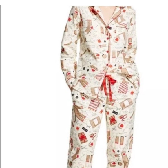 Nick & Nora Cream and Red sock monkey women’s Pajama Set - Picture 1 of 7